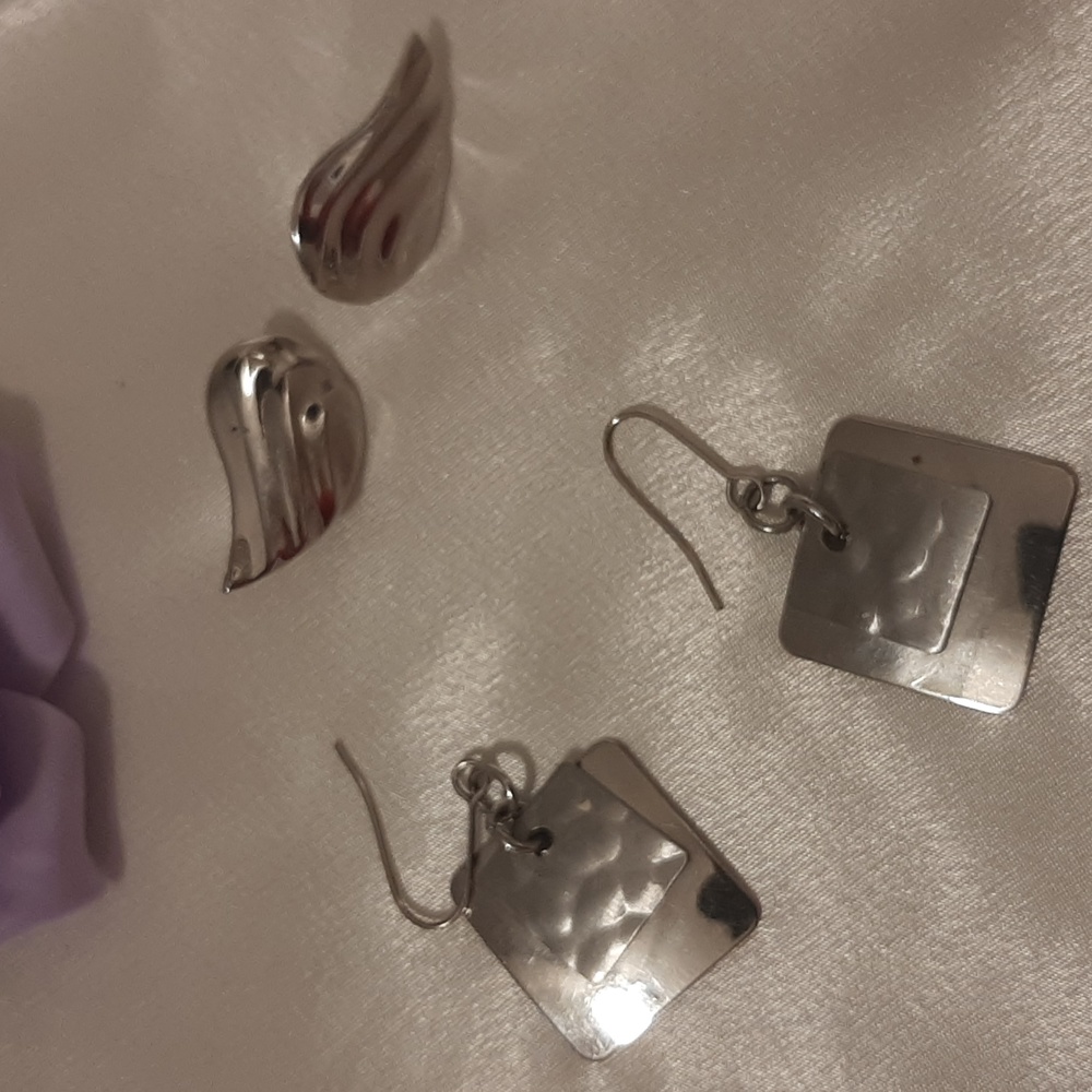 Silver toned earrings for pierced ears. 2 PAIRS
